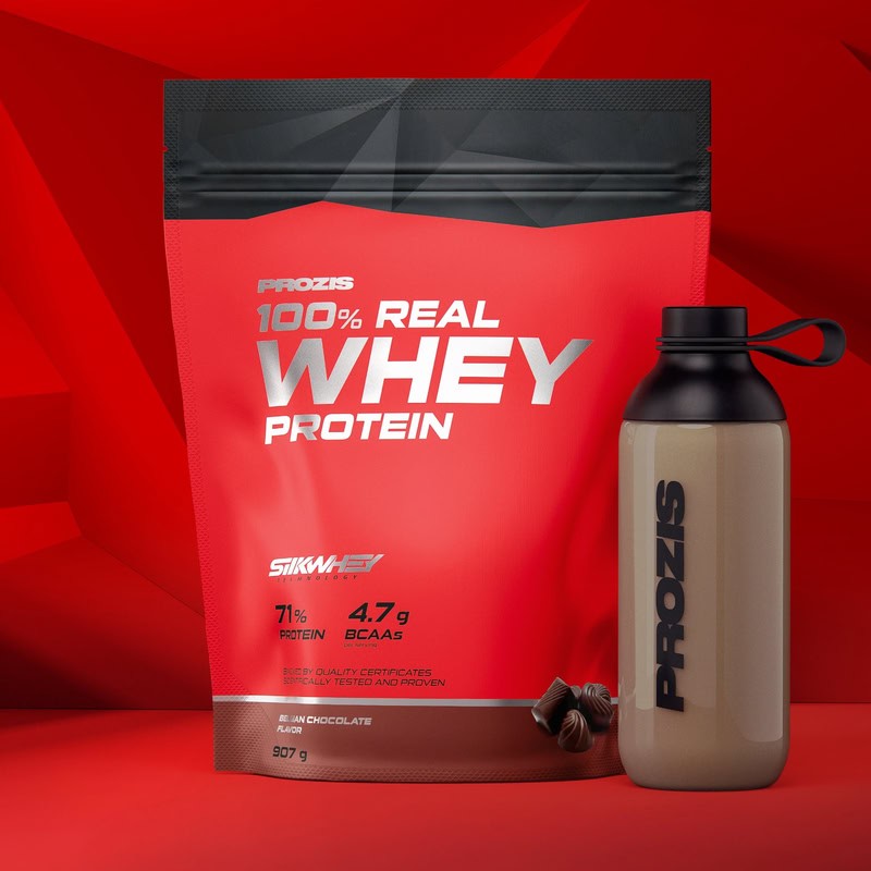 Protéine 100% Real Whey Protein 907g Prozis goût chocolat belge