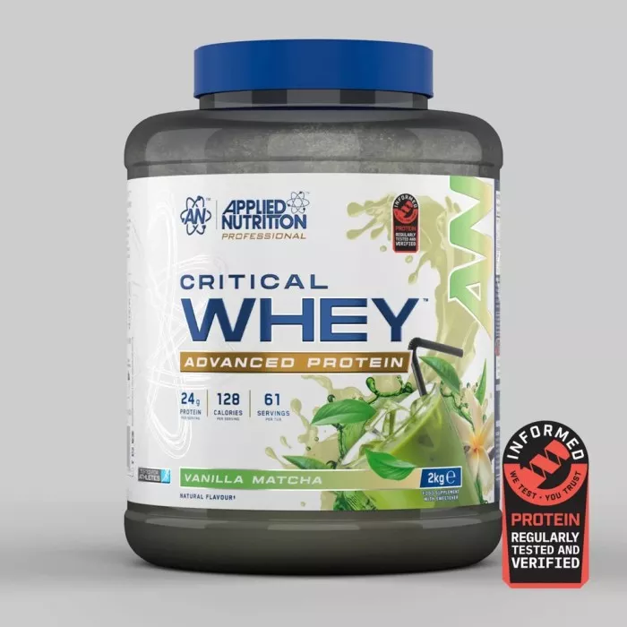 Protéine Applied Nutrition Critical Whey 2kg saveur matcha vanille riche en protéines avec BCAAs et glutamine