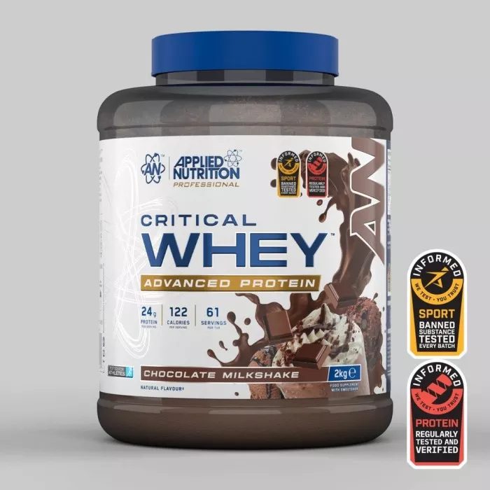 Protéine Applied Nutrition Critical Whey 2kg saveur milkshake chocolat riche en protéines avec BCAAs et glutamine