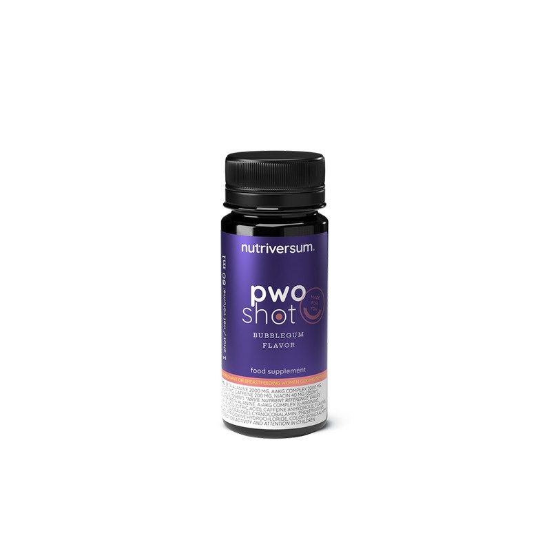 Shot de pré entrainement liquide Nutriversum Flow PWO saveur chewing gum rose bouteille de 60 ml