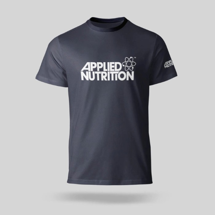 T-shirt de sport bleu marine Applied Nutrition avec le logo de la marque imprimé en blanc sur le torse.