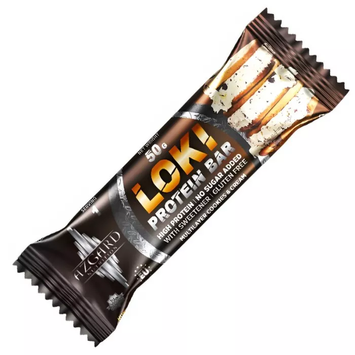 Barre protéinée LOKI de la marque Azgard Nutrition 50 g saveur cookies & cream