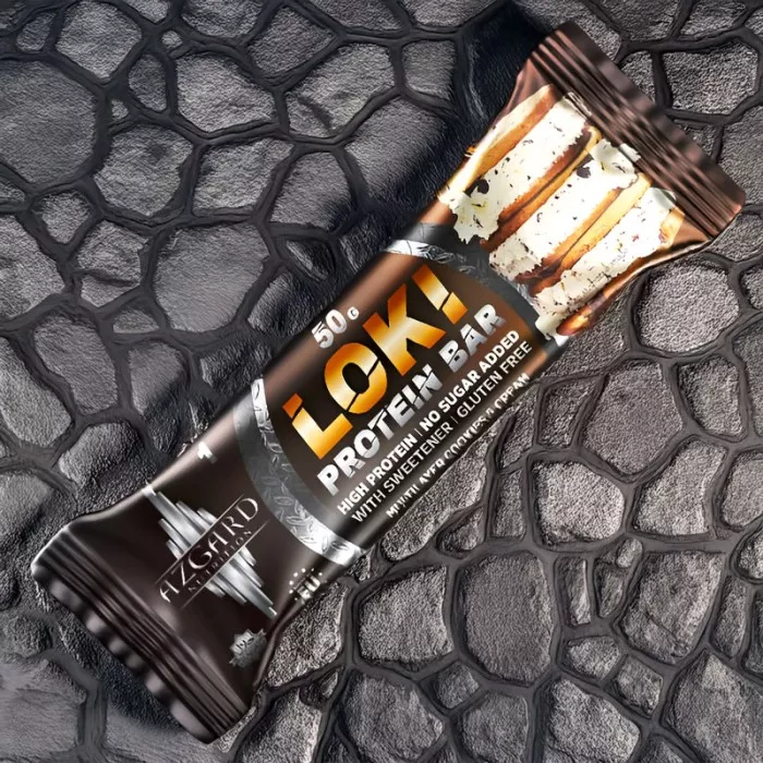 Barre protéinée LOKI de la marque Azgard Nutrition 50 g saveur cookies & cream